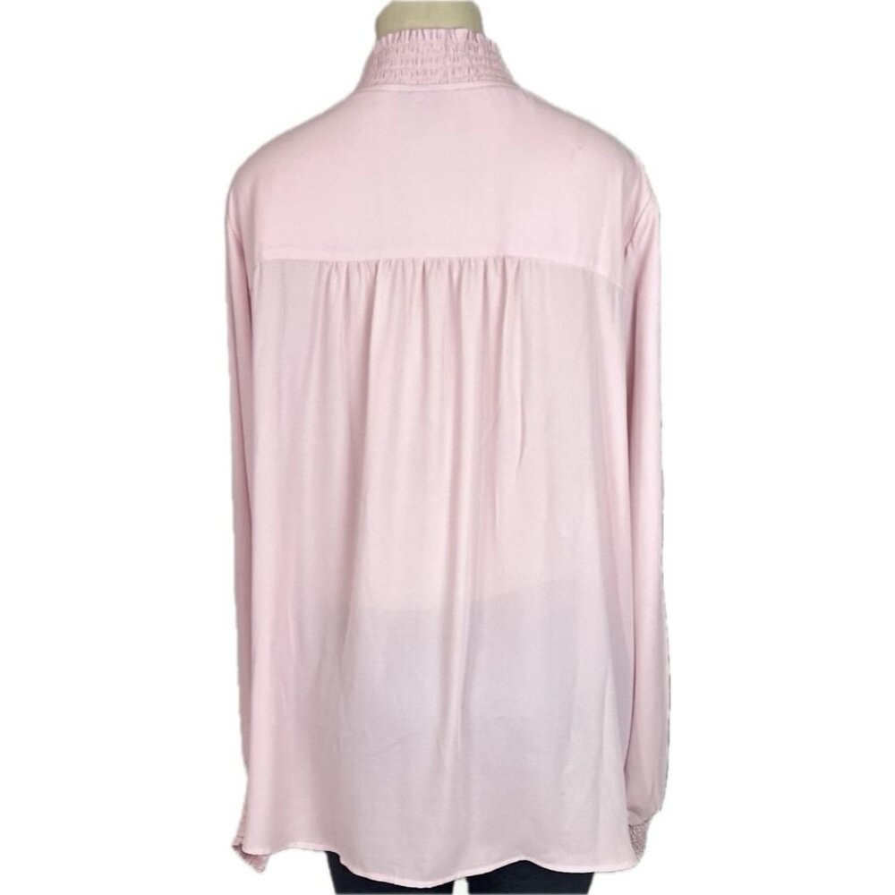 Torrid +4 Pink Sheer Loop Button Down Shirred Col… - image 4